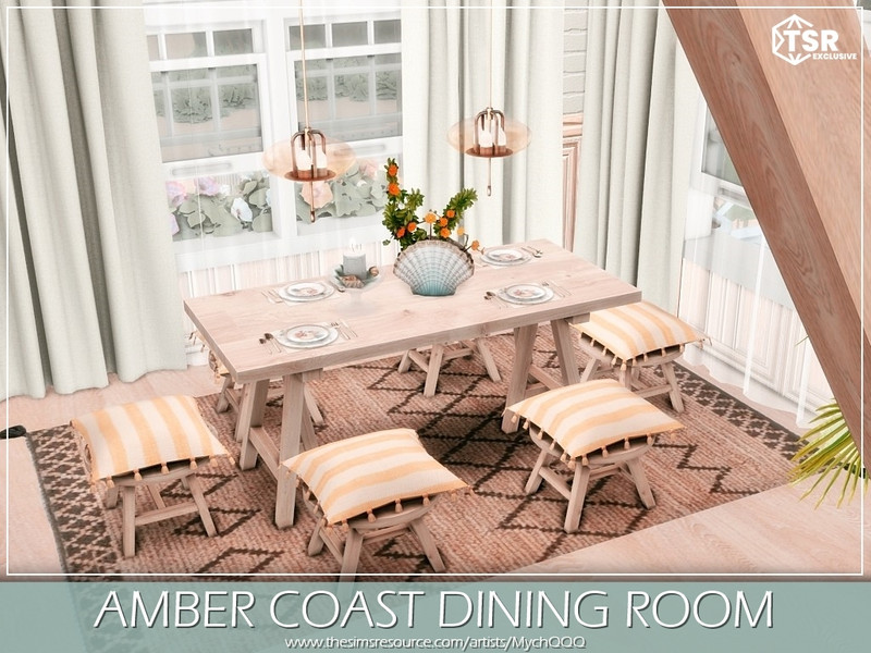 Sims 4 Amber Coast Dining Room by MychQQQ