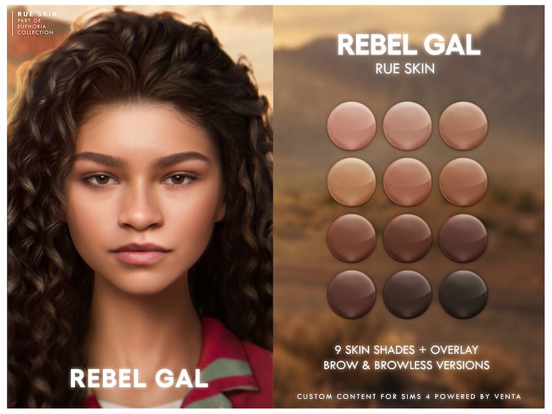 Sims 4 Rebel Gal - Rue Skin (Overlay) by VentaStudio