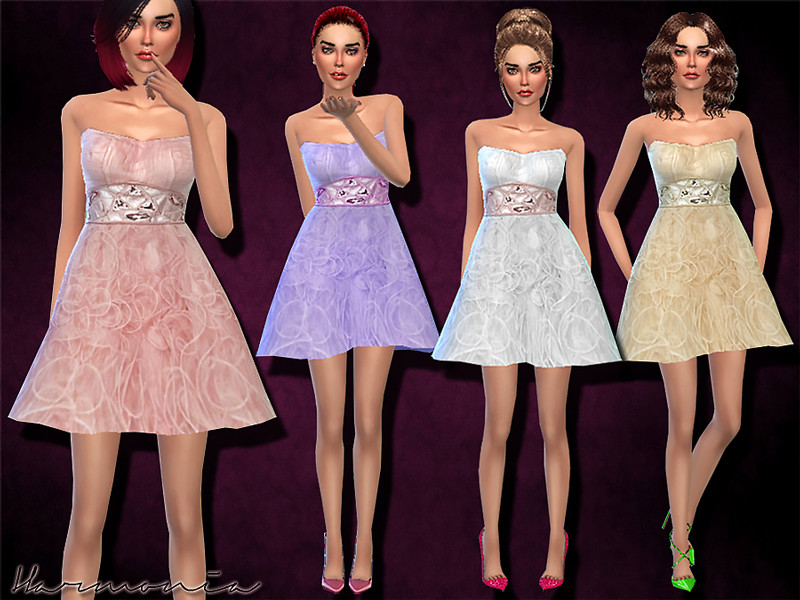 Sims 4 Embellished Short Tulle Prom Dress by Harmonia