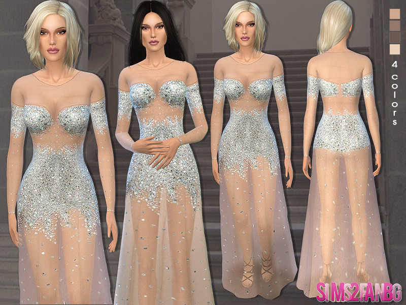 Sims 4 40 - Nude illusion tulle prom gown by sims2fanbg