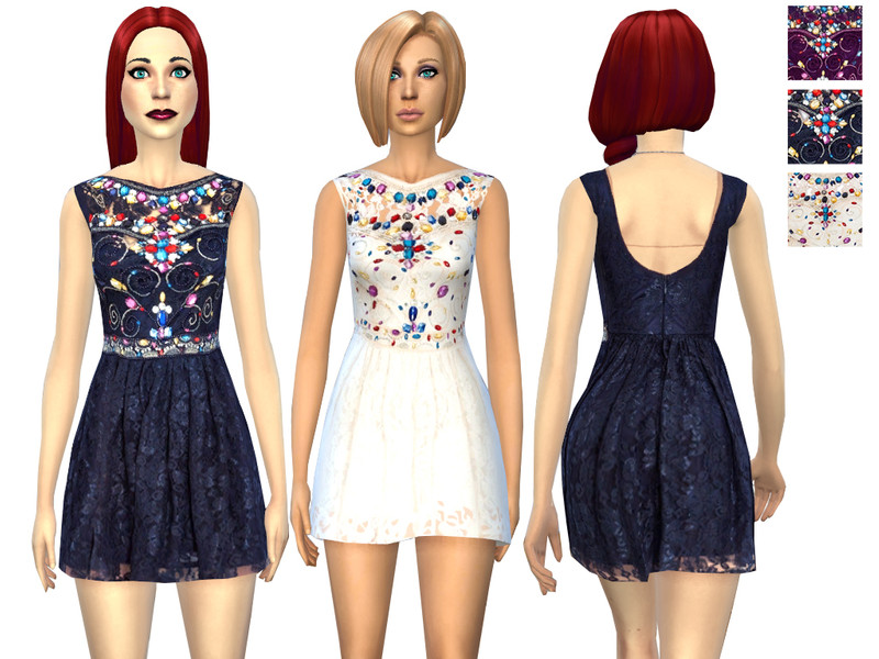 Sims 4 Embellished Lace Prom dress by Weeky