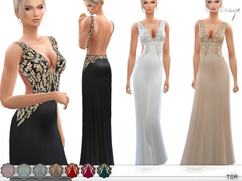 Sims 4 Beaded Backless Long Dress by ekinege