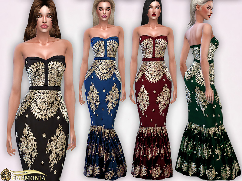 Sims 4 Mermaid Lace Embroidery Prom Dress by Harmonia