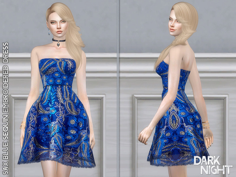 Sims 4 Sax Blue Sequin Embroidered Dress by DarkNighTt