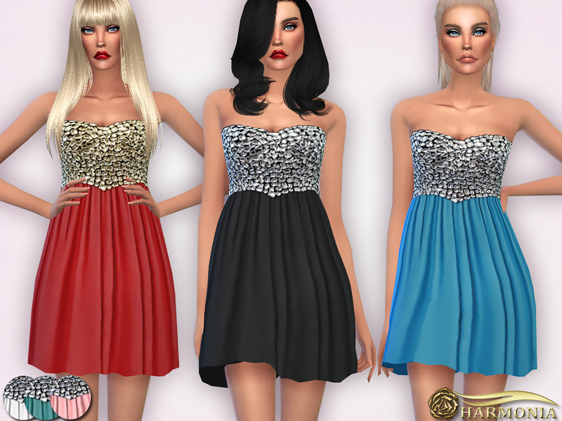 Sims 4 Diamond Embellished Skater Dress by Harmonia
