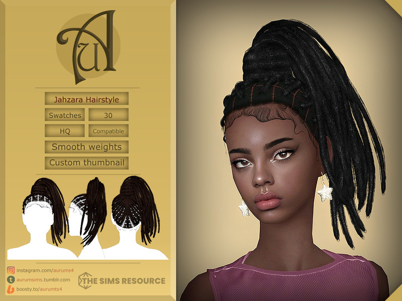 Sims 4 Jahzara - Thick locs High ponytail female hairstyle by AurumMusik