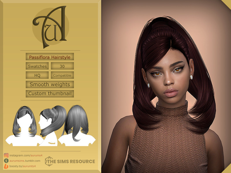 Sims 4 Passiflora - High ponytail hairstyle by AurumMusik
