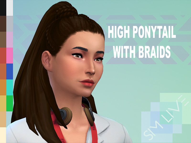 Sims 4 High ponytail with braid by KikiSimLive