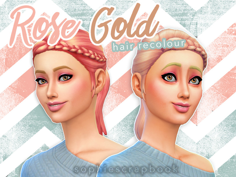 Sims 4 Rose Gold Hair - Braid Ponytail Recolour by sophiescrapbook