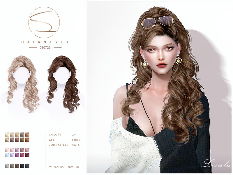 Sims 4 Curly ponytail  hair 030723(Leonia) by S-Club