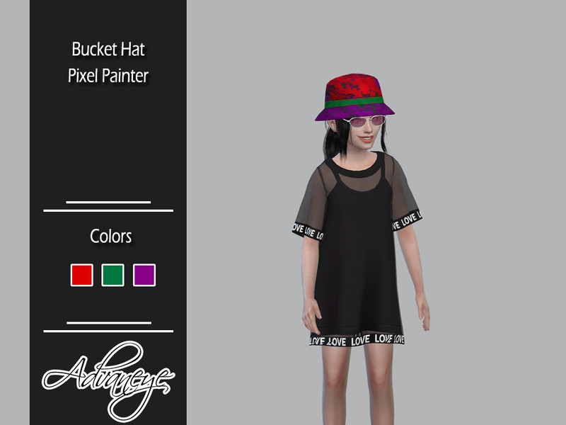 Sims 4 Bucket Hat "Pixel Painter" ACC25 - Throwback Fit Required by Advaneye