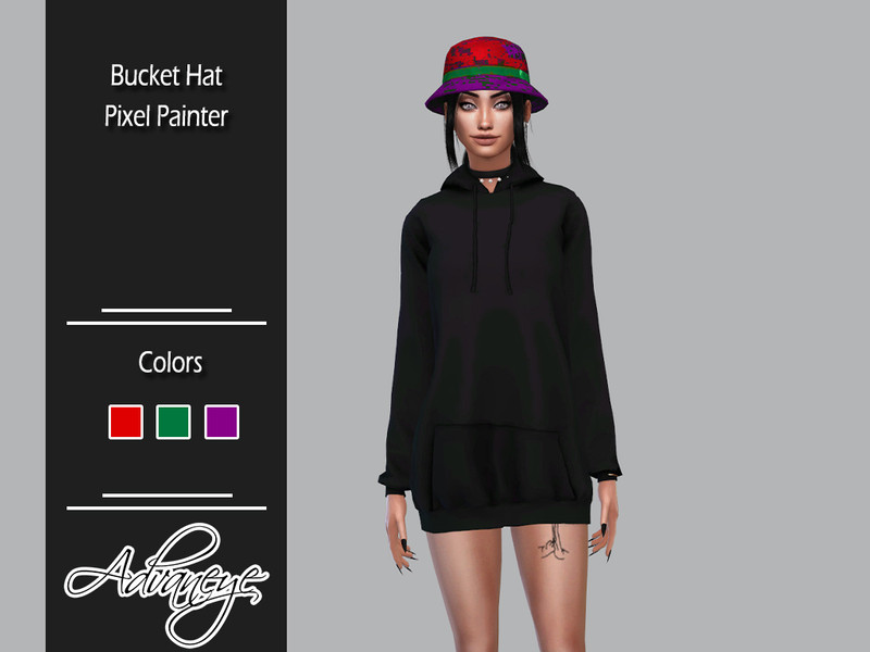 Sims 4 Bucket Hat "Pixel Painter" ACC24 - Throwback Fit Required by Advaneye