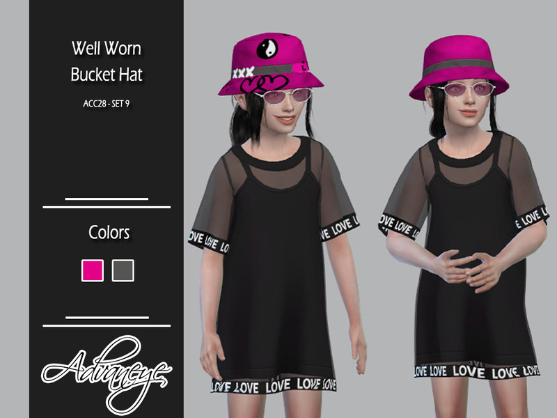 Sims 4 Bucket Hat "Well Worn" Child SET9 - Throwback Fit Required by Advaneye