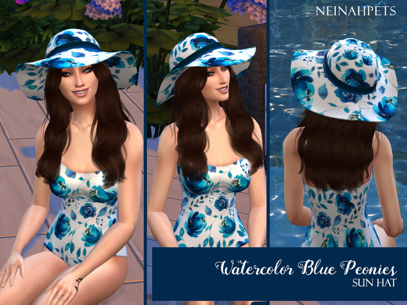 Sims 4 Watercolor Blue Peony Sun Hat by neinahpets