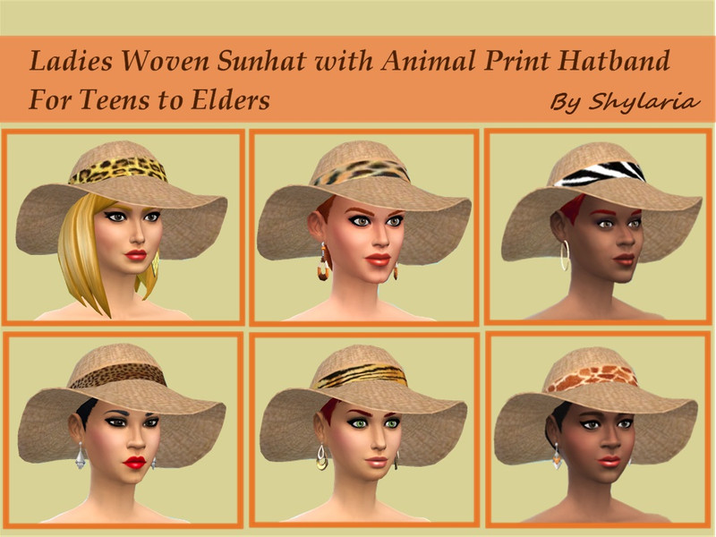Sims 4 Ladies Woven Sunhat With Animal Print Hatband by Shylaria