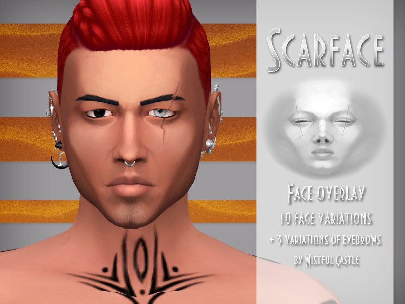 Sims 4 Scarface - Male face overlay & eyebrows by WistfulCastle