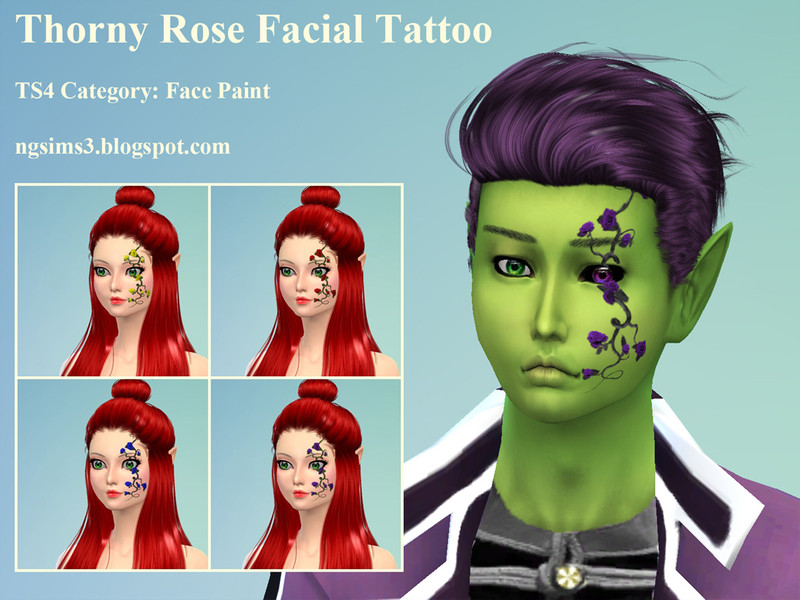 Sims 4 Thorny Rose Facial Tattoo by ngsims3