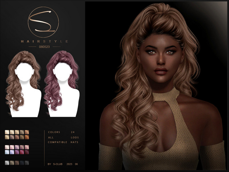 Sims 4 LONG WAVY hairstyle LILA(080623) by S-CLUB by S-Club