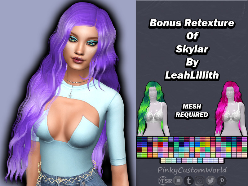 Sims 4 [PATREON] Bonus Retexture of Skylar hair by LeahLillith by PinkyCustomWorld