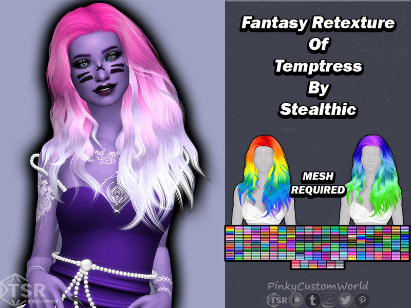 Sims 4 Fantasy Retexture of Temptress hair by Stealthic by PinkyCustomWorld