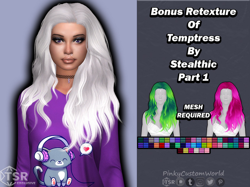 Sims 4 Bonus Retexture of Temptress hair by Stealthic (Part 1) by PinkyCustomWorld