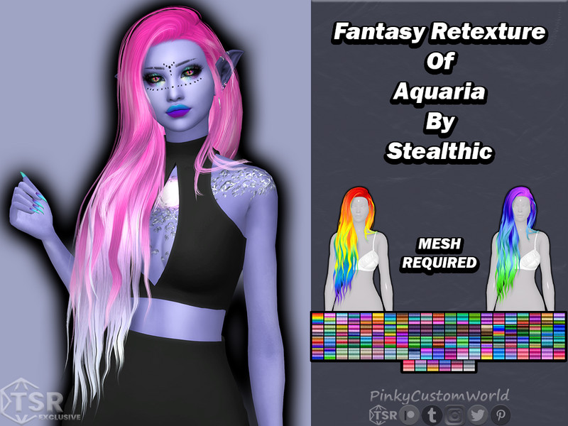 Sims 4 Fantasy Retexture of Aquaria hair by Stealthic by PinkyCustomWorld