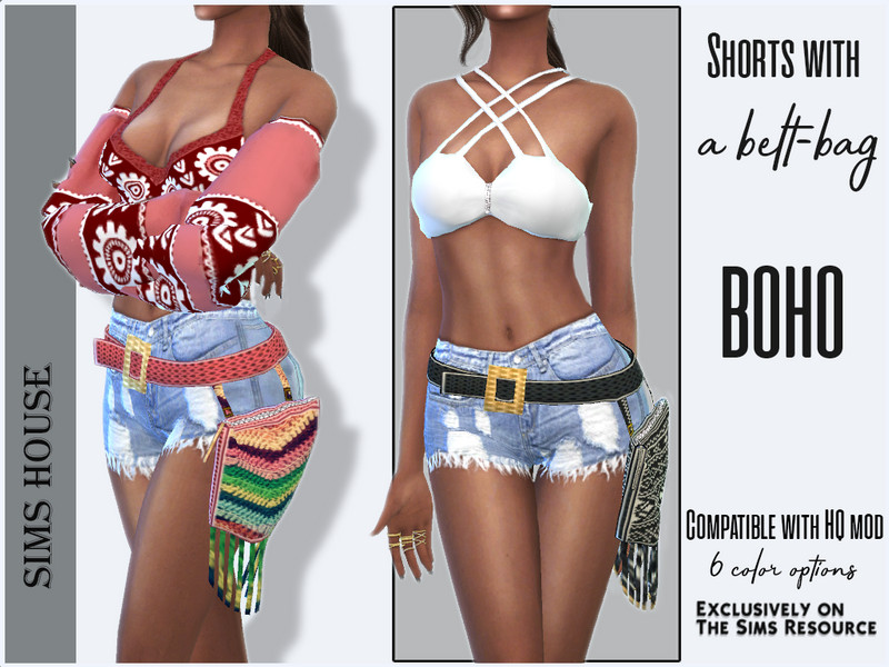 Sims 4 Shorts with a belt-bag BOHO by Sims House