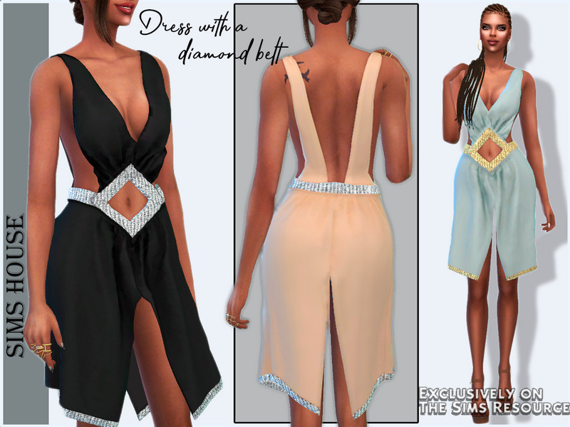 Sims 4 Dress with a diamond belt by Sims House