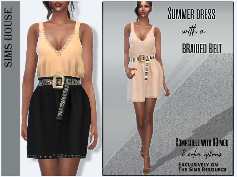 Sims 4 Summer dress with braided belt by Sims House