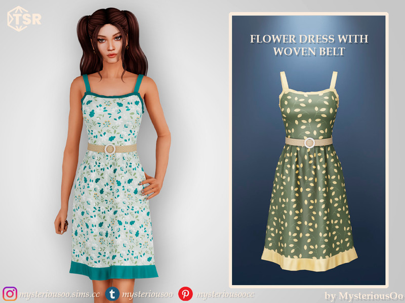 Sims 4 Flower dress with woven belt by MysteriousOo