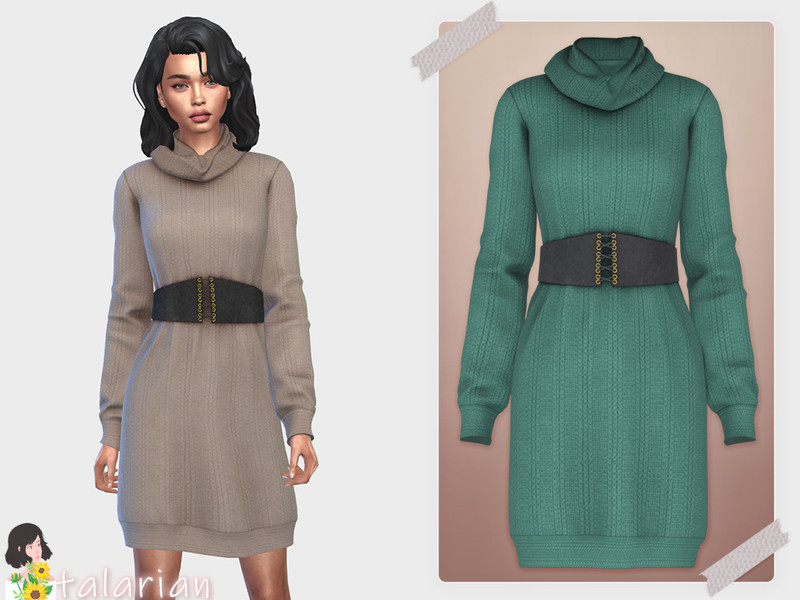Sims 4 Iris Knitted dress with leather belt by talarian