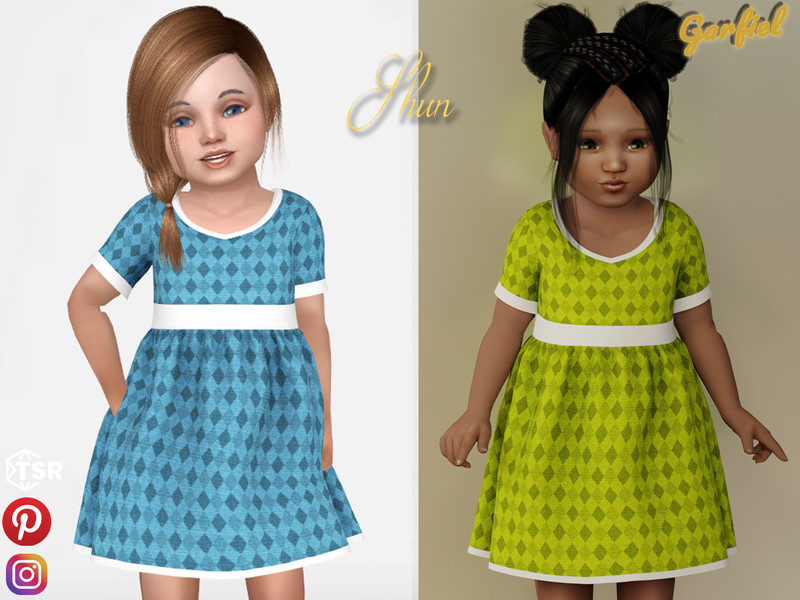Sims 4 Shun - Lovely rhombus dress with white belt by Garfiel