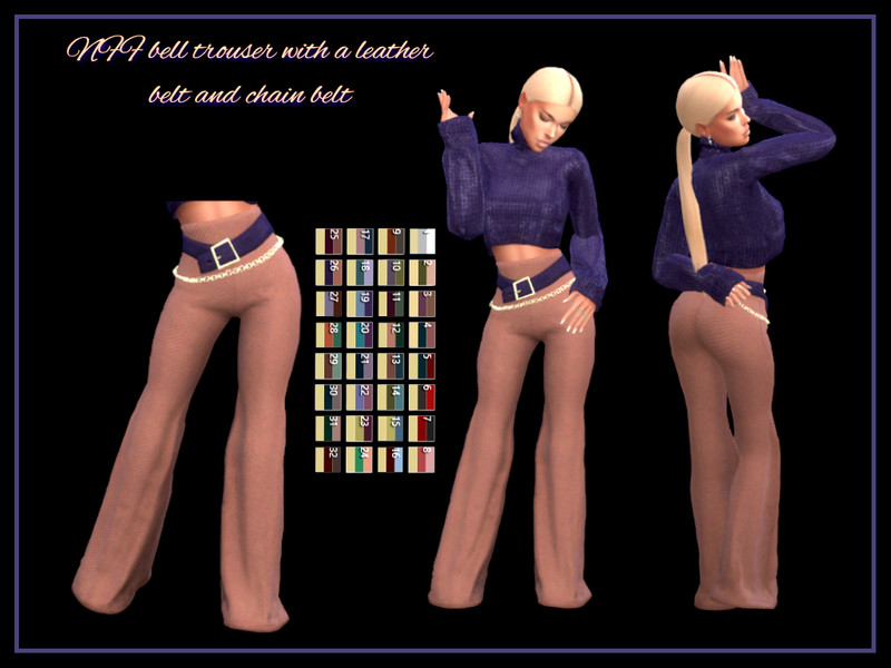 Sims 4 NFF bell trouser with a leather belt and chain belt by Nadiafabulousflow
