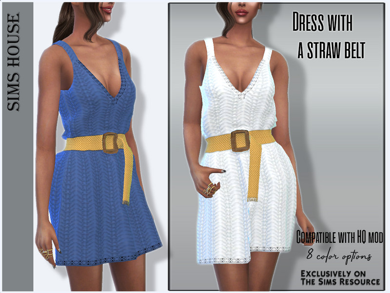 Sims 4 Dress with a straw belt by Sims House