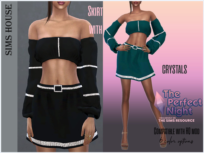 Sims 4 The Perfect Night Skirt with belt with crystals by Sims House