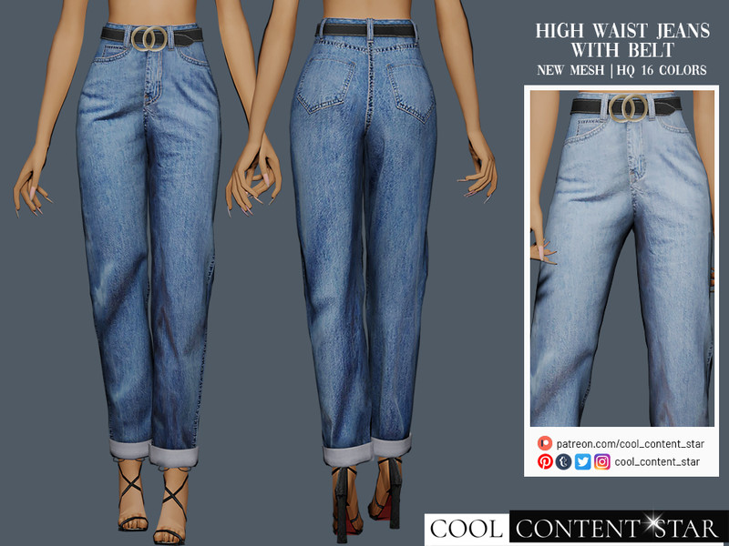 Sims 4 High Waist Jeans With Belt (Patreon) by sims2fanbg