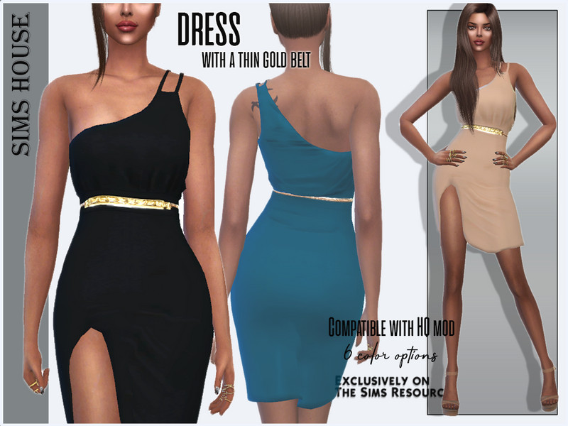 Sims 4 Dress with a thin gold belt by Sims House