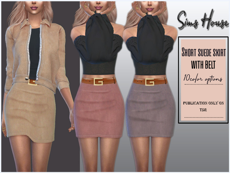 Sims 4 Short suede skirt with belt by Sims House