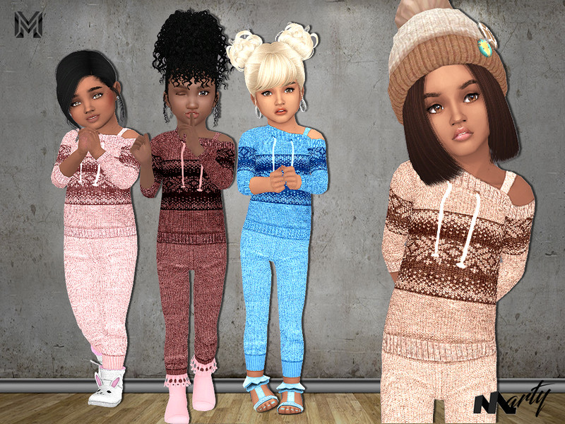 Sims 4 MP Toddler Off Shoulder Sweaters + Pants by MartyP