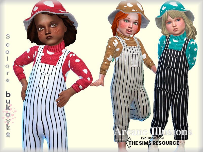 Sims 4 Arcane Illusions - Mushroom Overalls toddler by bukovka