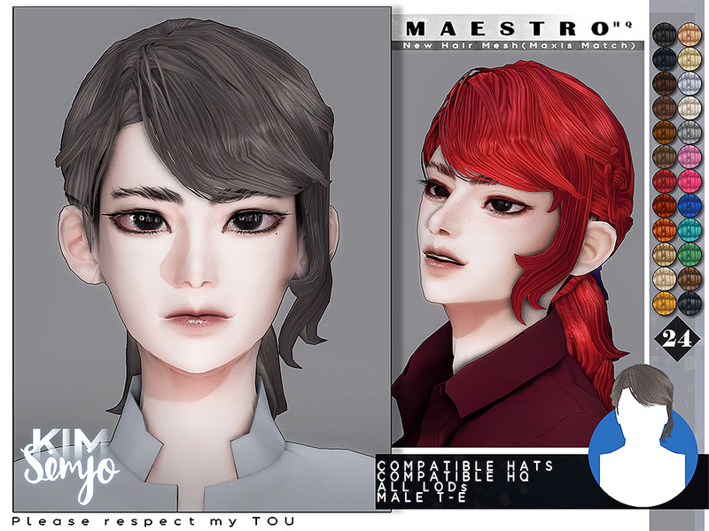 Sims 4 TS4 Male Hairstyle_Maestro(Maxis Match) by KIMSimjo