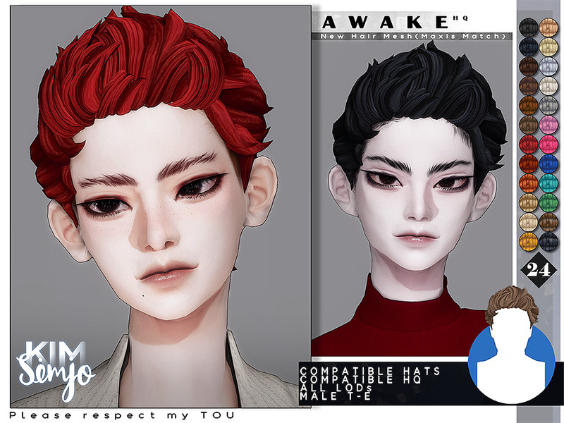 Sims 4 TS4 Male Hairstyle_Awake(Maxis Match) by KIMSimjo