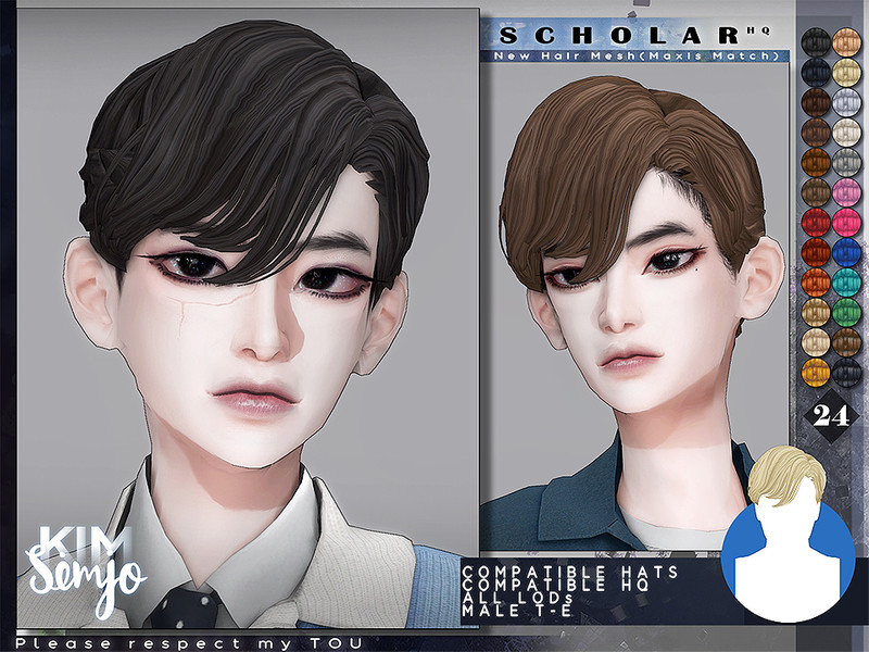 Sims 4 TS4 Male Hairstyle_Scholar(Maxis Match) by KIMSimjo