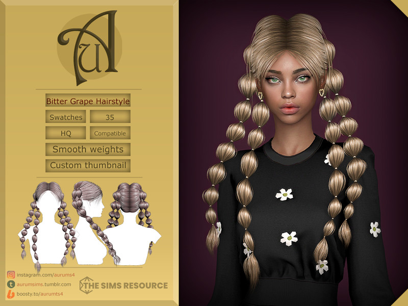 Sims 4 Bitter Grape - Bubble Braid Hairstyle by AurumMusik