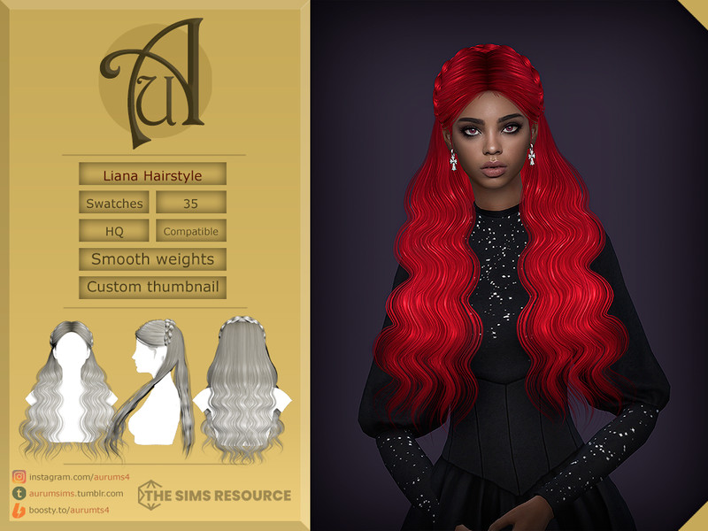 Sims 4 Liana - long wavy hairstyle with braid by AurumMusik
