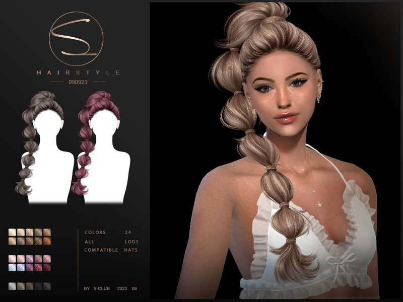 Sims 4 bubble braid hairstyle CASSIE(040623) by S-CLUB by S-Club