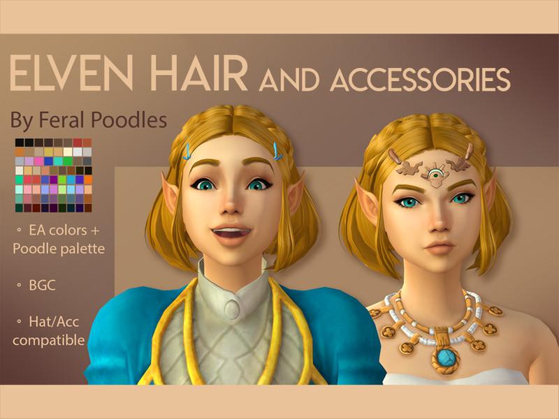 Sims 4 Elven Hair by feralpoodles