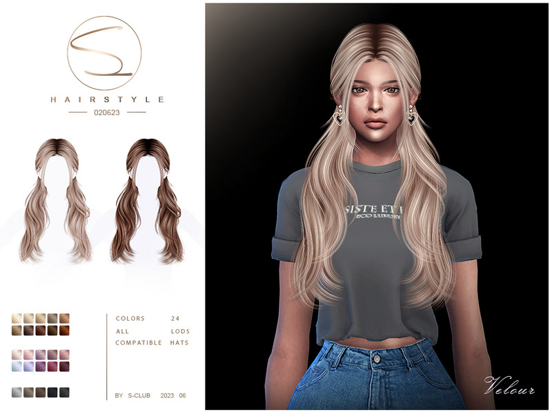 Sims 4 Double long braid hair 020623(Velour) by S-Club