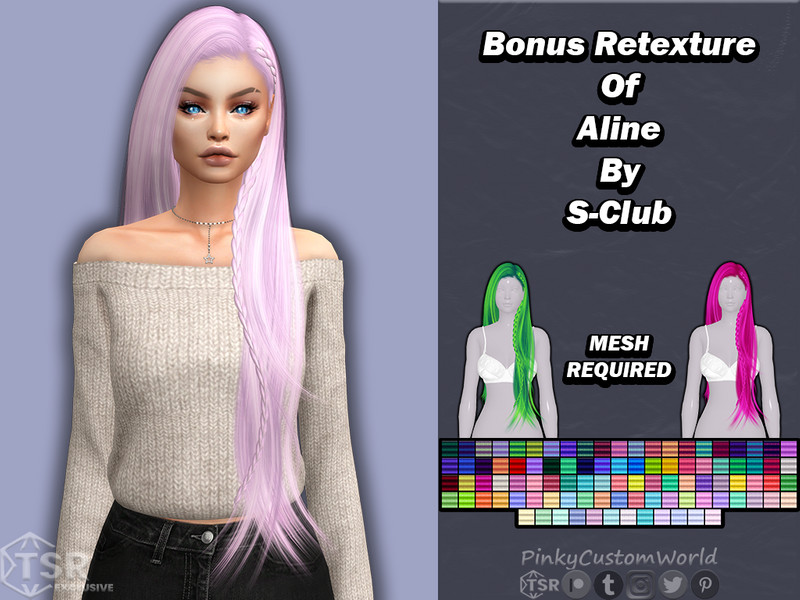 Sims 4 Bonus Retexture of Aline hair by S-Club by PinkyCustomWorld