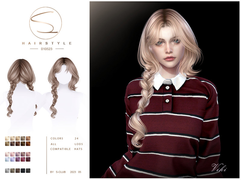 Sims 4 Double long braid 010523(Viki) by S-Club